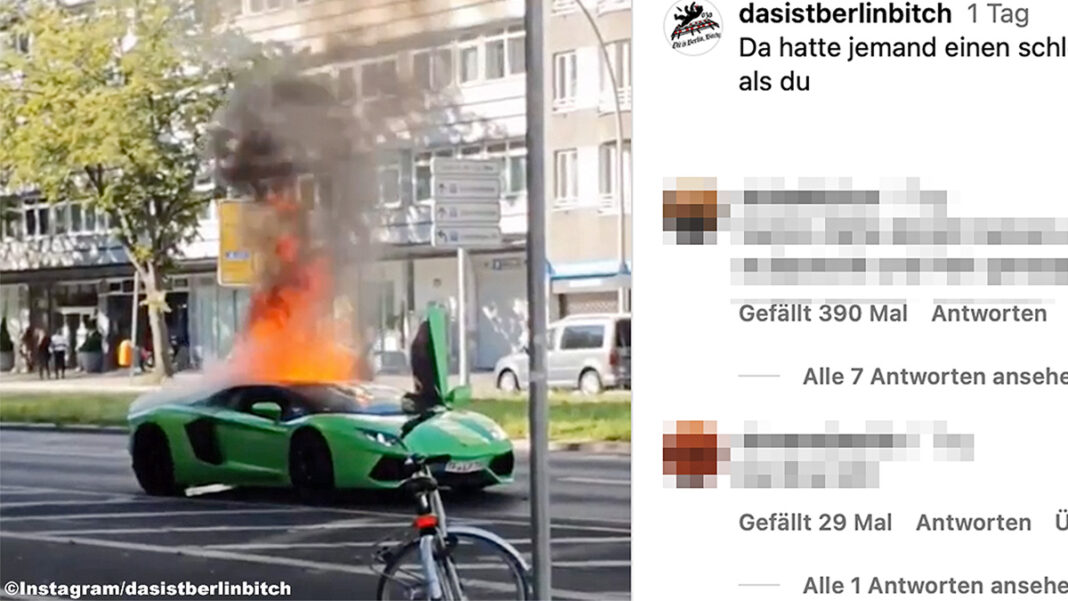【インスタグラム動画】ベルリンのど真ん中で盛大な炎を上げるランボルギーニ アヴェンタドール！いったい何が起きたのか？ AUTO BILD